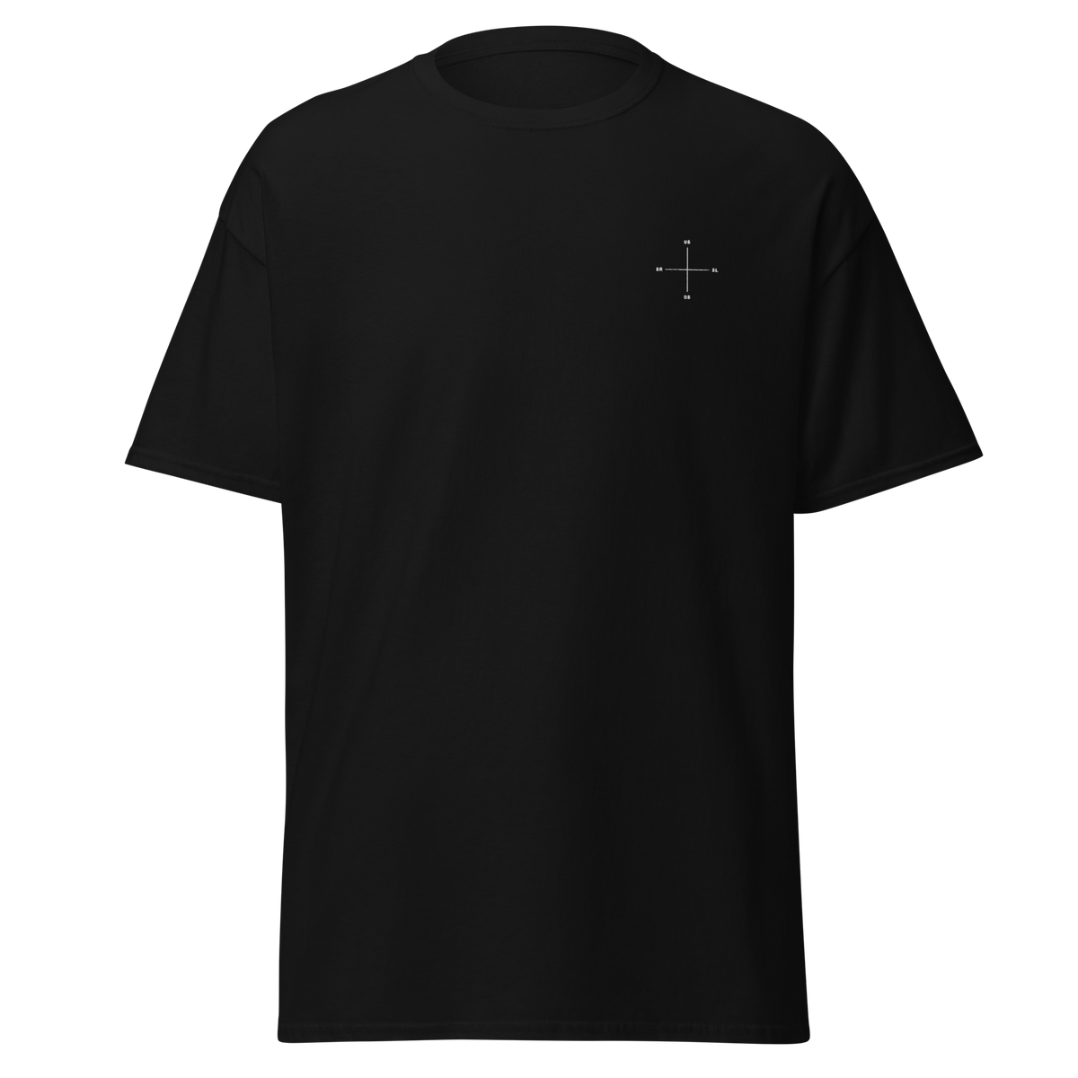 SL/SR Shirt in Schwarz mit SL/SR-Fadenkreuz – Frontansicht