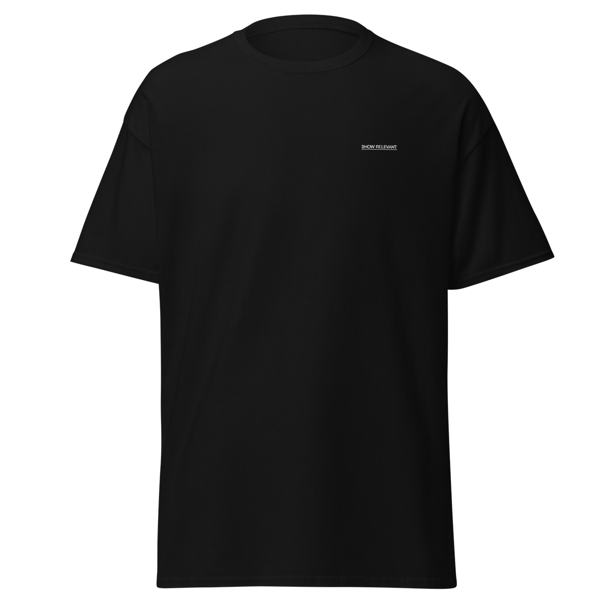 Showrelevant Shirt in Schwarz mit SHOWRELEVANT-Logo – Frontansicht